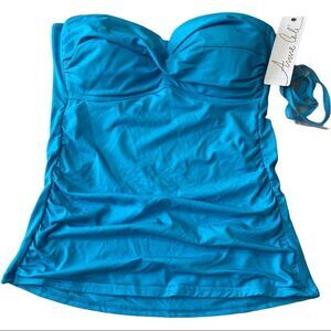 ANNE COLE Turquoise Twist-Front Ruched Tankini Top X-SMALL NWT